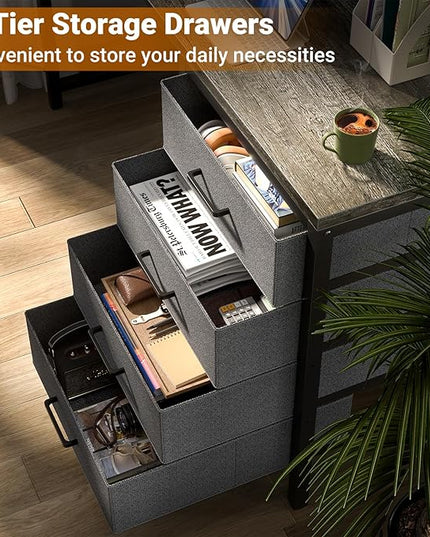 Homieasy L Shaped Desk with Drawers & Power Outlets, Reversible Computer Desk with LED Light and Monitor Stand, 50 Inch Home Office Gaming Work Study Desk with 4 Storage Drawers, Black Oak - LeafyLoom