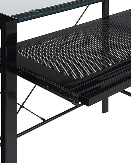 OSP Home Furnishings Zephyr Computer Desk with Keyboard Shelf and Tempered Glass Top, Clear Glass and Black Frame, 36" W x 20" D x 30.25" H - LeafyLoom