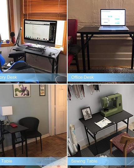 Need Folding Desk - 31 1/2" No Assembly Foldable Small Computer Table,Sturdy and Heavy Duty Writing Desk for Small Spaces, Black&Black Frame - LeafyLoom