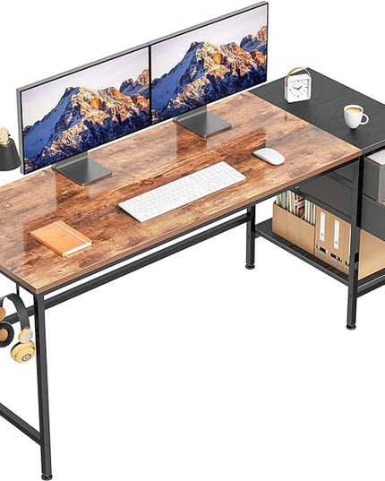 HOMIDEC Office Desk, Computer Desk with Drawers 63" Study Writing Desks for Home with Storage Shelves, Desks & Workstations for Home Office Bedroom - LeafyLoom