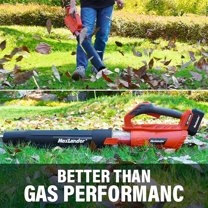 MAXLANDER Leaf Blower Cordless - 20V Electric Cordless Leaf Blower with Battery and Charger, 4.0Ah Battery Powered Leaf Blowers with 2 Speed Mode for Lawn Care, Blowing Leaves - LeafyLoom