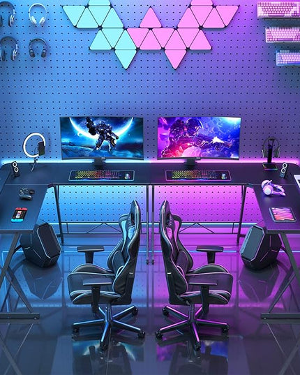 Mr IRONSTONE L Shaped Gaming Desk Corner Computer Desk, Home Office Desks Writing Workstation with Large Monitor Stand, Easy to Assemble (Black,51 Inch) - LeafyLoom