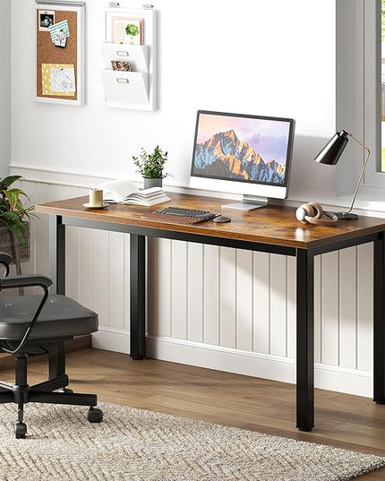 Need Computer Desk, 47 inch Home Office Desk, Modern Simple Style Home Office Gaming Desk, Basic Writing Table for Study Student, Black Metal Frame, Rustic Brown - LeafyLoom