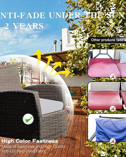 ClawsCover 7Pack Outdoor Seat and Back Cushions Replacement Covers Fits for 4-Seater 4Pieces Wicker Rattan Patio Conversation Set Sectional Couch Chair Furniture,Gray-Include Cover Only - LeafyLoom