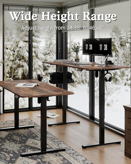 Monomi Electric Standing Desk, 71 x 31.5 inches Height Adjustable Desk, Ergonomic Home Office Sit Stand Up Desk with Memory Preset Controller (Rustic Brown Top/Black Frame) - LeafyLoom