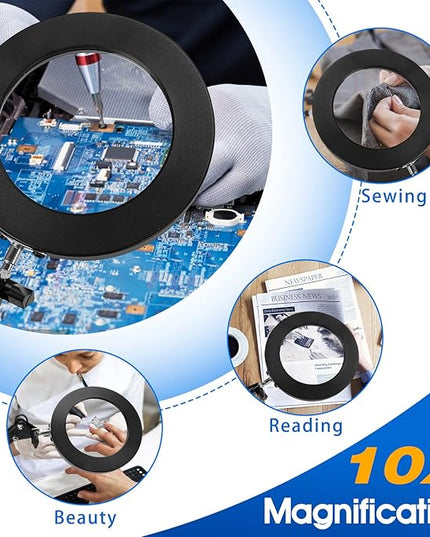 64 LED USB 10X Magnifying Desk Lamp with Clamp, Desk Hands-free Lighted Magnifier with 3 Color Modes, 10 Level Dimmable and Flexible Gooseneck for Reading Craft Sewing Repair Close Work Beauty - LeafyLoom