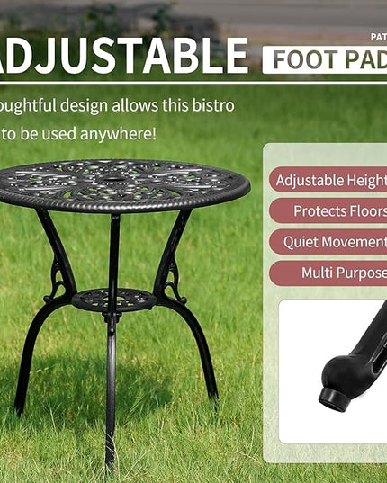 Bistro Table and Chairs Set of 2, Cast Aluminum Patio Furniture, Outdoor Bistro Set 3 Piece with Umbrella Hole for Balcony Porch Yard - LeafyLoom