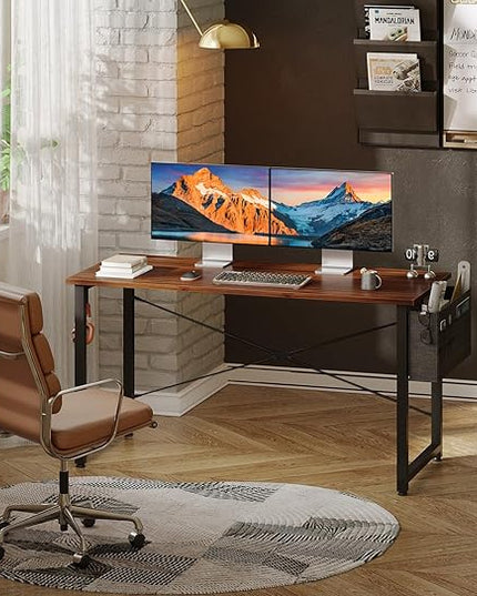 ODK Computer Desk Large Office Desk, 48 Inch Gaming Desk with Storage, Modern PC Desk Work Table with Headphone Hook for Home Office, Deep Brown - LeafyLoom