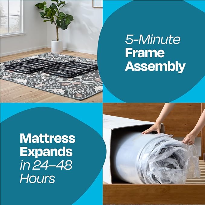 Linenspa 12” Memory Foam and Innerspring Hybrid Mattress + 14” Black Metal Platform Bedframe – Twin Mattress + Metal Folding Twin Bedframe - LeafyLoom