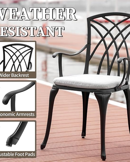 3 Piece Patio Bistro Set with Cushions, Outdoor Bistro Table and Chairs Set of 2 with Umbrella Holes, All Weather Bistro Table Set for Garden Porch Pools - LeafyLoom