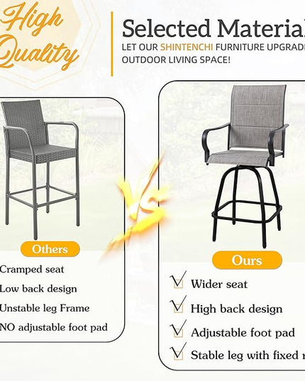 Shintenchi HGB-GR-C patio bar sets, Set of 2, Padded Gray - LeafyLoom
