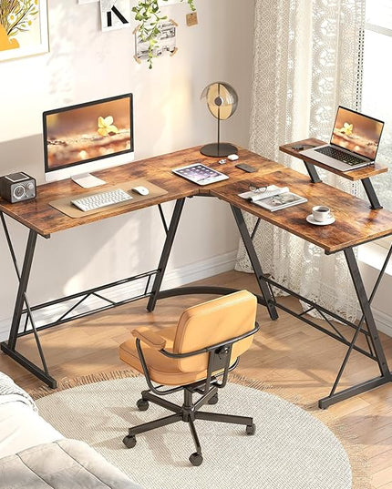Mr IRONSTONE L Shaped Computer Desk: Corner Desk, Home Office Desk, Gaming Writing Workstation with Large Monitor Stand, Easy to Assemble (Rustic Brown,51 Inch) - LeafyLoom