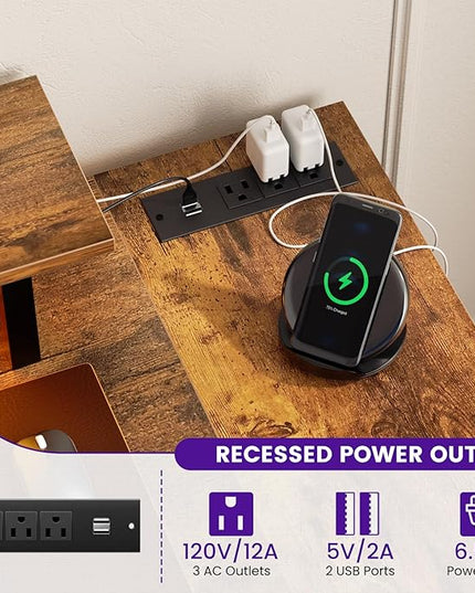 Homieasy Small Gaming Desk with Power Outlet & LED Light, 39 Inch L Shaped Computer Desk with Storage Shelves, Reversible Corner Desk with Monitor Stand Headset Hooks for Home Office, Rustic Brown - LeafyLoom