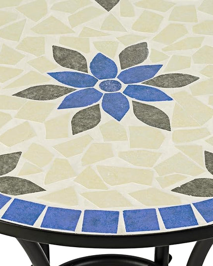 Alpine Corporation Blue and Beige Mosaic Bistro Set, 3-Piece - LeafyLoom