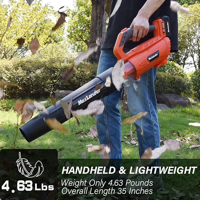 MAXLANDER Leaf Blower Cordless - 20V Electric Cordless Leaf Blower with 2 Batteries and Charger, 2.0Ah Battery Powered Leaf Blowers with 2 Speed Mode for Lawn Care, Blowing Leaves - LeafyLoom