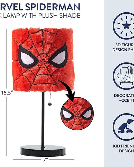 Idea Nuova Marvel Spiderman Plush Shade Stick Table Lamp, Red - LeafyLoom