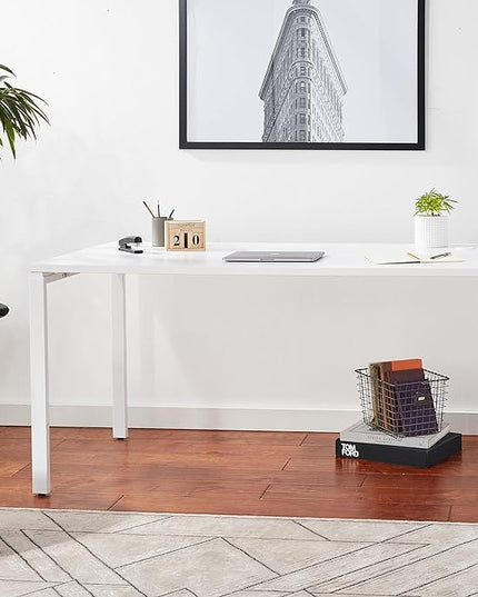 OSP Home Furnishings 60” Writing Desk with White Laminate Top & White Finish Metal Legs, 60 - LeafyLoom