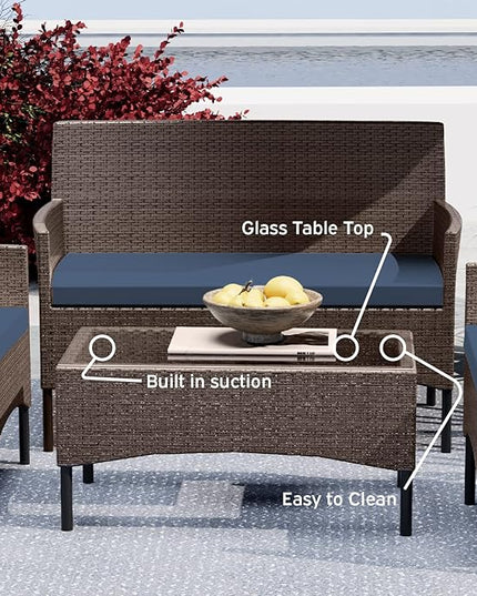 Nestl Outdoor Patio Furniture Sofas, Standard, Brown Base/Navy Blue Cushions - LeafyLoom