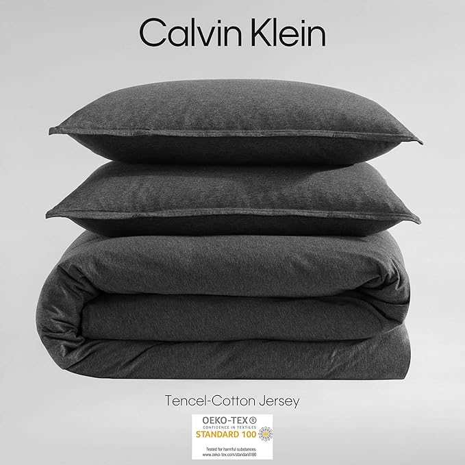 Calvin Klein - King Comforter Set, Luxuriously Soft Home Decor, Modern Cotton Melange Jersey Bedding (Gunmetal Grey Heather, King) - LeafyLoom
