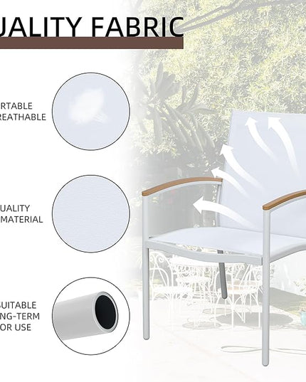 Shintenchi 3 Pieces Outdoor Patio Bistro Sets, Textilene Fabric Small Patio Furniture Set, Front Porch Chairs Conversation Set with Table for Lawn, Garden, Balcony, Poolside (White) - LeafyLoom
