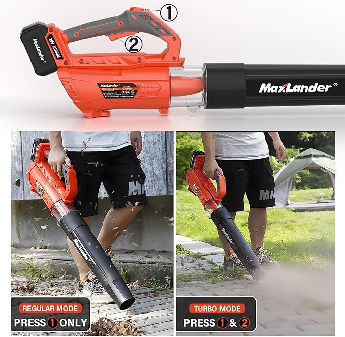 MAXLANDER Leaf Blower Cordless - 20V Electric Cordless Leaf Blower with Battery and Charger, 4.0Ah Battery Powered Leaf Blowers with 2 Speed Mode for Lawn Care, Blowing Leaves - LeafyLoom