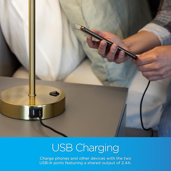 Enbrighten Bedside Decor Lamp Tabletop Wi-FI Dimmable Color Changing Music-Sync 2-Port USB-charging Station 2.4A Dorm Bedroom Home Office Living Room Compatible with Alexa 62433 Brass - LeafyLoom