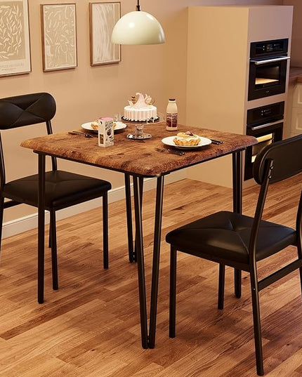 Dining Table for 2, Small Square kitchen Dinner Table Set for 2,Space Saving Wood Modern Dinette With Upholstered,Dining Room Furniture for Breakfast Nook, Apartment,Home Office Small Space,3 Piece - LeafyLoom