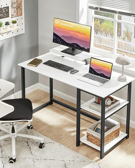 GreenForest Computer Desk with Monitor Stand and Reversible Storage Shelves,39 inch Small Home Office Writing Study Desk for Small Spaces,White - LeafyLoom