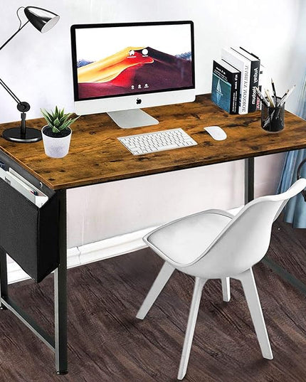 Lufeiya Small Computer Desk Study Table for Small Spaces Home Office 39 40 Inch Rustic Student Writing Desk with Storage Bag,Brown - LeafyLoom