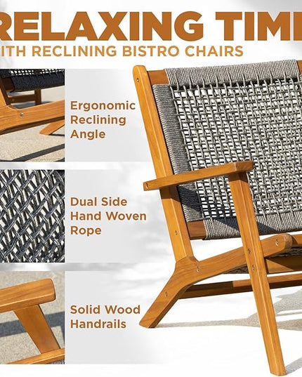 Solid Wood Rope Bistro Set of 3, Reclining Set 3 - LeafyLoom
