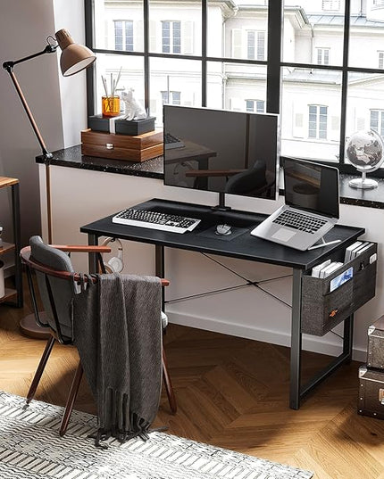 ODK Computer Desk Large Office Desk, 48 Inch Writing Desk with Storage, Modern PC Desk Work Table with Headphone Hook for Home Office, Black - LeafyLoom