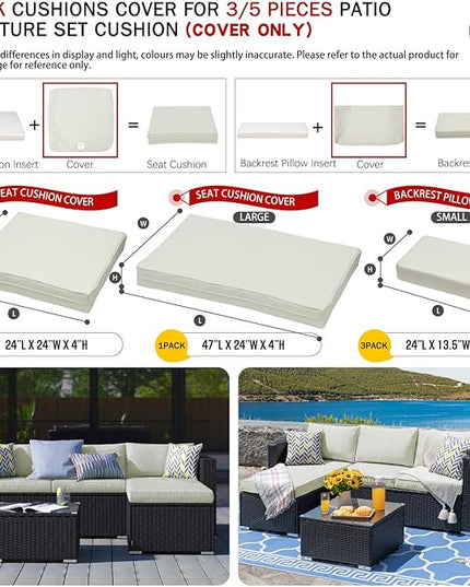 ClawsCover 6Pack Outdoor Seat and Back Cushions Replacement Covers Fit for 3 Pieces 3-Seater Wicker Rattan Patio Furniture Conversation Set Sectional Couch Chair,Cream-Include Cover Only - LeafyLoom