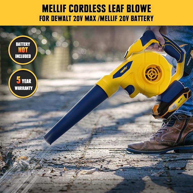 Mellif Leaf Blower for Dewalt 20V MAX Battery(No Battery), Rotatable Brushless Blower/Cordless Vacuum Cleaner/Air Pump for Inflatables, 6 Variable Speed, 180° Adjustable Blower Tube, for Lawn/Yard - LeafyLoom