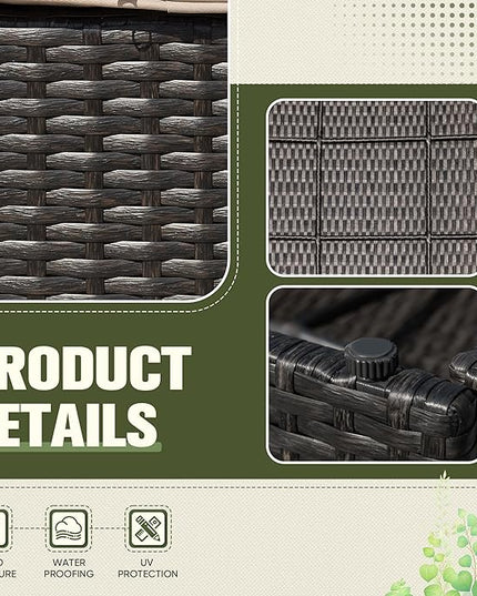 Greesum 2 Piece Patio Conversation Set Wicker Rattan Furniture Outdoor Sofa with Cushions,Pillows and Glass Table for Porch,Lawn and Yard, Beige - LeafyLoom