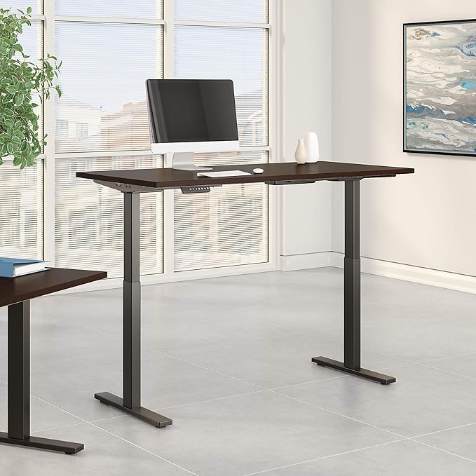 Bush Business Furniture Move 60 Electric Ergonomic Sit-Stand Computer Table for Home and Professional Office, 72W x 30D, Mocha Cherry - LeafyLoom