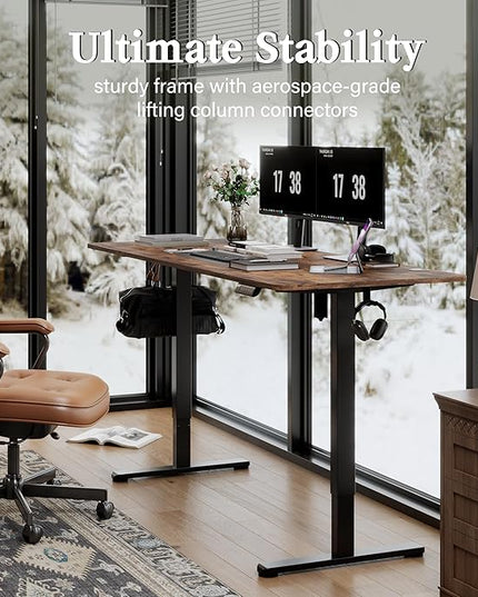 Monomi Electric Standing Desk, 71 x 31.5 inches Height Adjustable Desk, Ergonomic Home Office Sit Stand Up Desk with Memory Preset Controller (Rustic Brown Top/Black Frame) - LeafyLoom