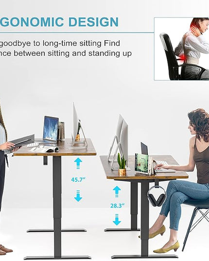 Monomi Electric Height Adjustable Standing Desk, 48x24 Inches, Ergonomic Home Office Sit/ Stand Up Desk (Black Steel Frame/Rustic Brown Top) - LeafyLoom