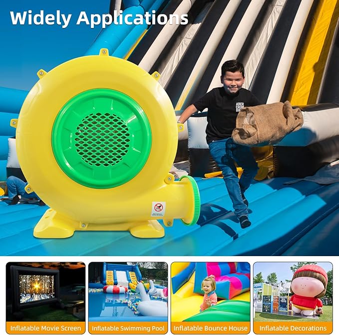 Inflatable Bounce House Blower, QILEBA 1100Watt/1.5HP Powerful Air Blower for Large Inflatables, Portable Bubble House Blower Fan Pump for Spray Booth, Bouncy Castle, Jumper, Water Slid, Blower Corded - LeafyLoom