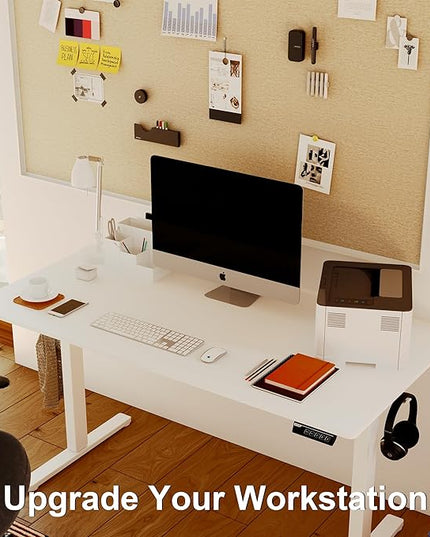 Monomi Electric Standing Desk, 63 x 28 inches Height Adjustable Desk, Ergonomic Home Office Sit Stand Up Desk with Memory Preset Controller (White Top/White Frame) - LeafyLoom