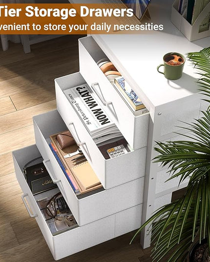Homieasy L Shaped Desk with Drawers & Power Outlets, Reversible Computer Desk with LED Light and Monitor Stand, 50 Inch Home Office Gaming Work Study Desk with 4 Storage Drawers, White - LeafyLoom
