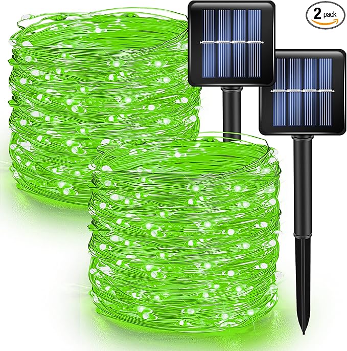 Dazzle Bright 2 Pack Solar String Lights Outdoor, Total 80FT 240LED St. Patrick's Day Waterproof Fairy Lights 8 Modes, Copper Wire Lights for Christmas Patio Party Yard Decoration (Green) DazzleBright