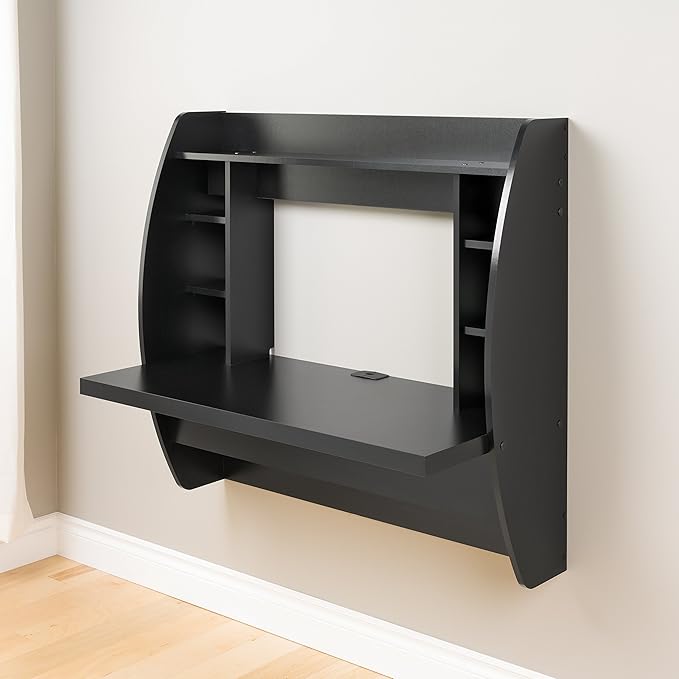 Prepac Floating Desk - Versatile Wall Mounted Desk for Small Spaces, Efficient Computer Desk with Storage, Black Wall Desks, Perfect for Modern Homes - LeafyLoom