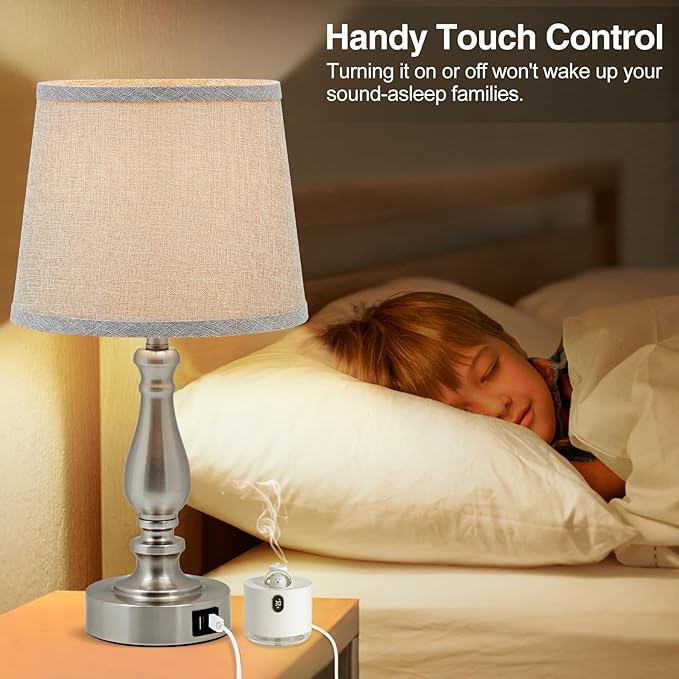 Nightstand Table Lamps for Bedroom Set of 2, Touch Bedside Lamps with Dual USB Ports, 3 Way Dimmable Bedroom Lamps for End Tables, Modern Night Stand Lamps for Living Room Guest Room - LeafyLoom