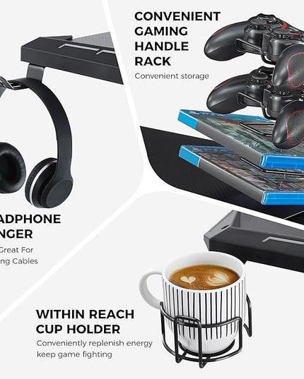 EUREKA ERGONOMIC Z1-S Pro Gaming Desk 44.5" Z Shaped Home Office PC Computer Desks Gamer Tables with LED Lights Controller Stand Cup Holder Headphone Hook Free Mousepad for Men Boyfriend Female Gift - LeafyLoom