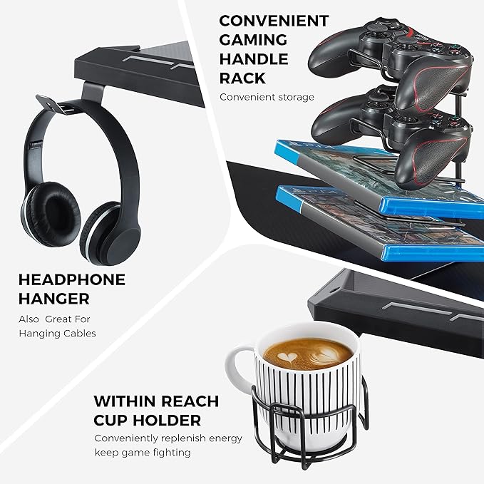 EUREKA ERGONOMIC Z1-S Pro Gaming Desk 44.5" Z Shaped Home Office PC Computer Desks Gamer Tables with LED Lights Controller Stand Cup Holder Headphone Hook Free Mousepad for Men Boyfriend Female Gift - LeafyLoom
