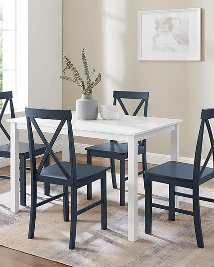 Walker Edison Bennet Bennett Farmhouse 5 Piece Table and X Back Chair Dining Set, Set of 5, Navy Blue - LeafyLoom