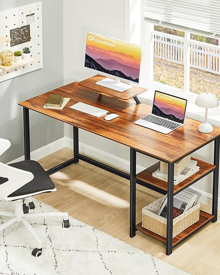 GreenForest Computer Desk with Monitor Stand,47 inch Home Office Desk with Reversible Storage Shelves Modern Writing Study Work Table,Easy Assembly,Walnut - LeafyLoom
