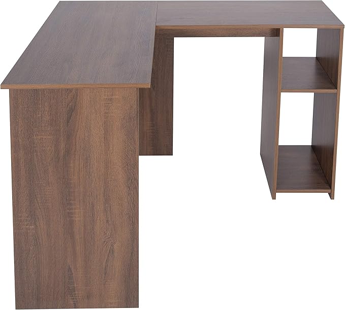FurnitureR 47.2-Inch L-Shaped Computer Desk Home Office Study Writing Corner Gaming Table Retro Design Work Station Space-Saving for Study Room Bedroom, Walnut - LeafyLoom
