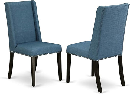 East West Furniture NOFL3-BLK-21 3 Piece Modern Dining Set Contains a Rectangle Wooden Table with Butterfly Leaf and 2 Blue Linen Fabric Upholstered Chairs, 32x54 Inch - LeafyLoom