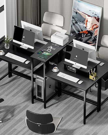 Furologee Charging Station for Black 2 Penson Desk with LED Lights and Monitor Stand - LeafyLoom